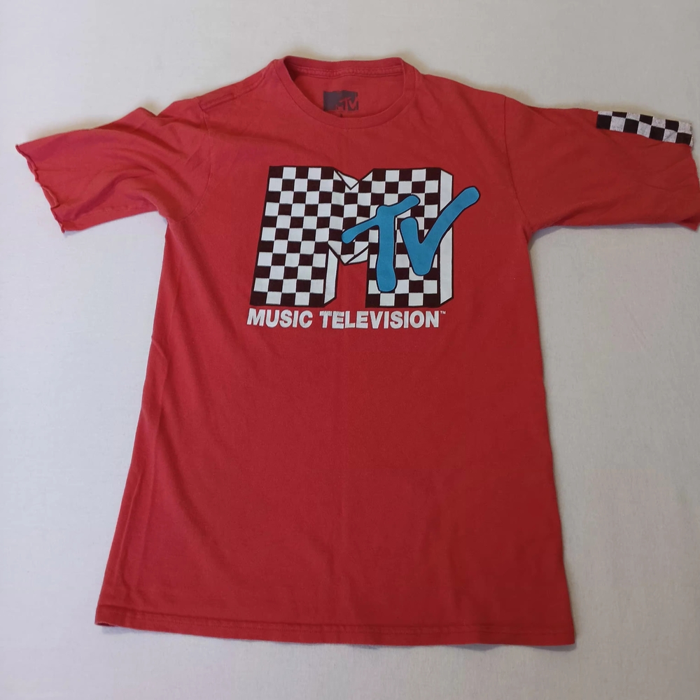 MTV Sz S Red Short Sleeve Distressed Tee (Some Cracking On Logo...see Photos)